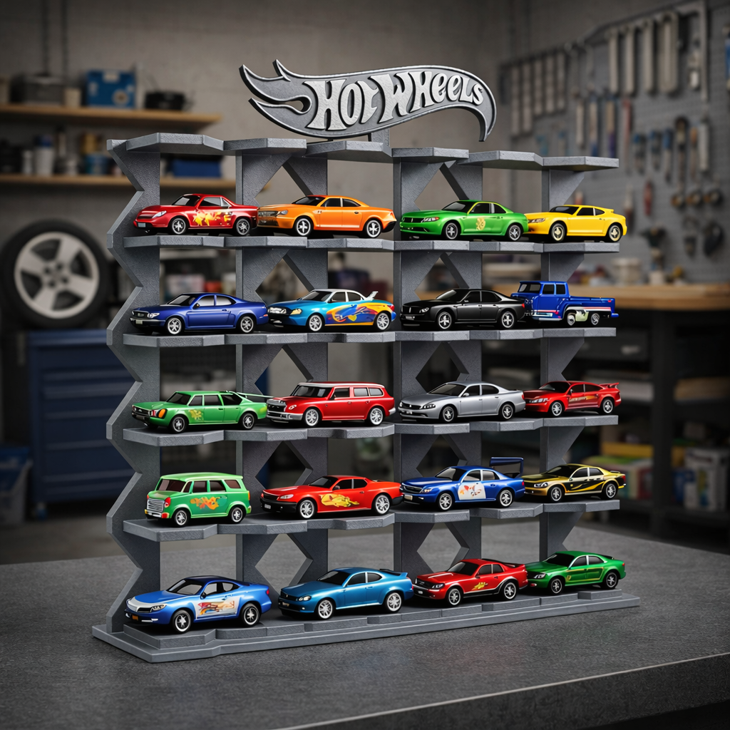 Faber Lux Toy Car Display Rack (Hot Wheels Diecast Car compatible Collection with Display Stand) - Grey - 18 Slot view 2